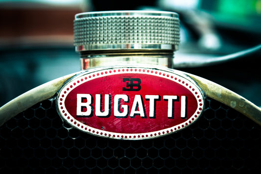 a close up of a bugatti emblem on a car